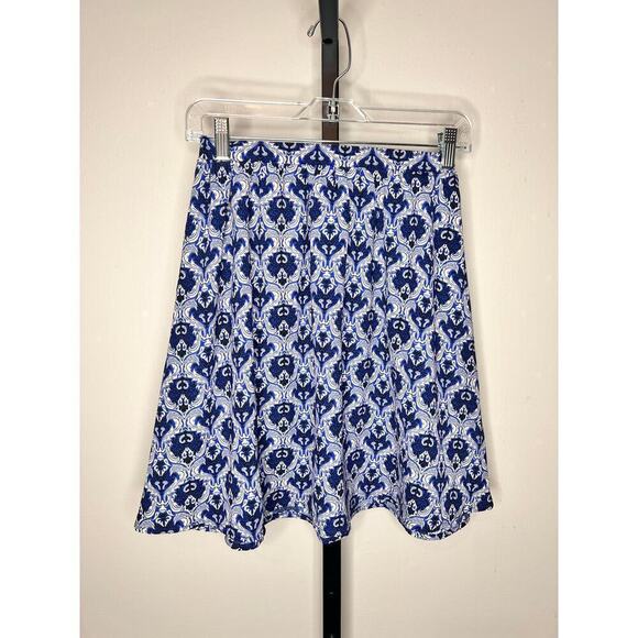 Painted Threads Blue Paisley Damask Print A-Line Flare Mini Skirt Size XS NWT - Picture 2 of 8